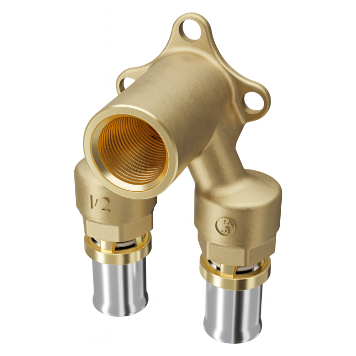 Cot cu prindere pe perete Giacomini RM138Y033, 90 grade, filet interior 1/2” si doua racorduri prin presare 16x2 [1]