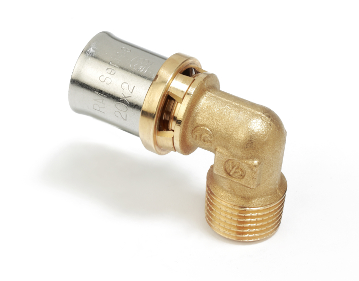 Cot de presare Giacomini RM127Y059, 90°, filet exterior 1" x conexiune teava 32 mm, alama [1]