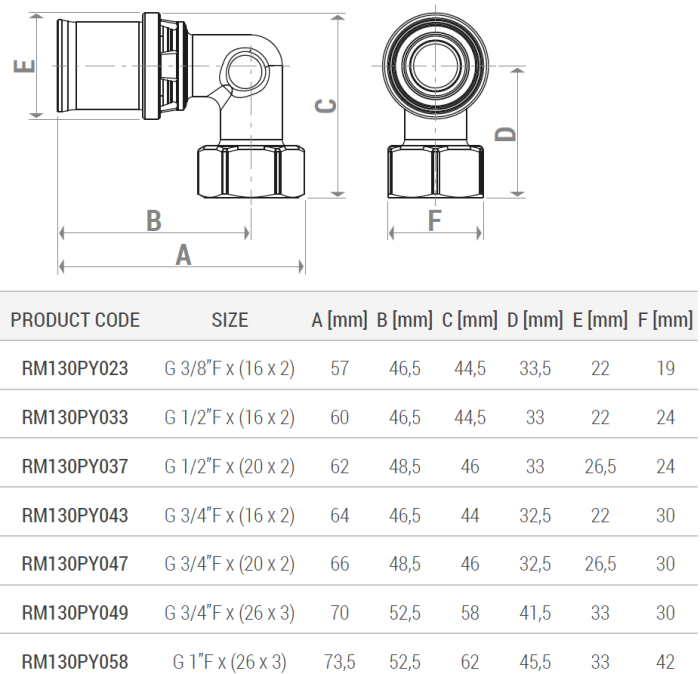 Cot de presare Giacomini RM130PY058, 90 grade, cu piulita fata plata, filet interior 1" x conexiune teava diametru 26 mm, alama [2]