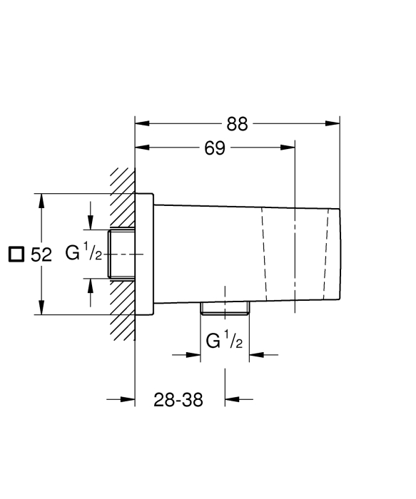 Cot iesire dus Grohe 26370DL0, Euphoria Cube, 1/2'' x 1/2'', suport para, mat, cupru [4]