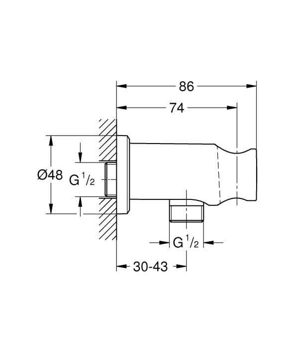 Cot iesire dus Grohe 26658DL0, Rainshower, 1/2'' x 1/2'', suport para, mat, cupru [4]