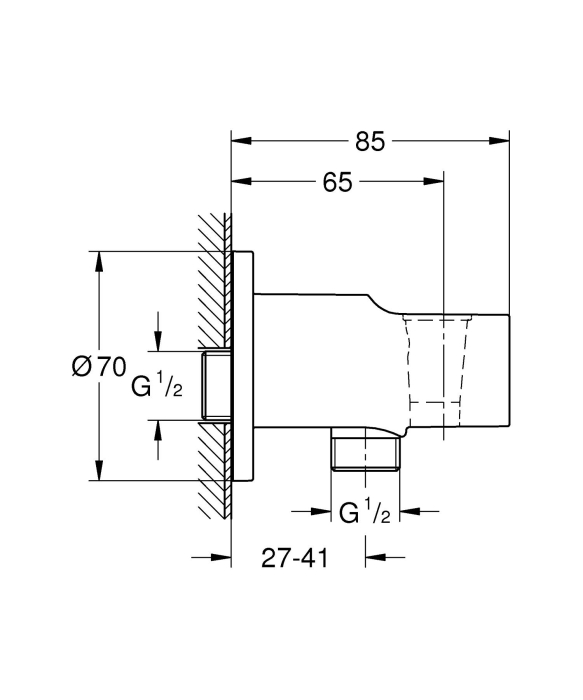 Cot iesire dus Grohe 28628001, 85 mm, 70 mm, 1/2 diametru filet iesire, 1/2 diametru filet alimentare, Crom [5]