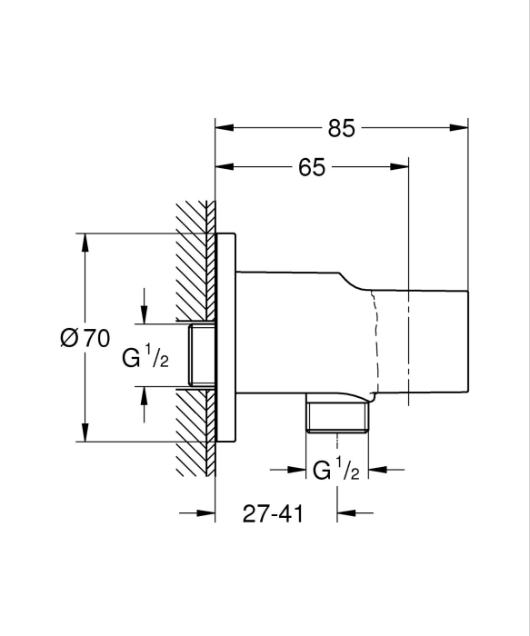 Cot iesire dus Grohe 28679001, 85 mm, 70 mm, 1/2 diametru filet iesire, 1/2 diametru filet alimentare, Crom [5]