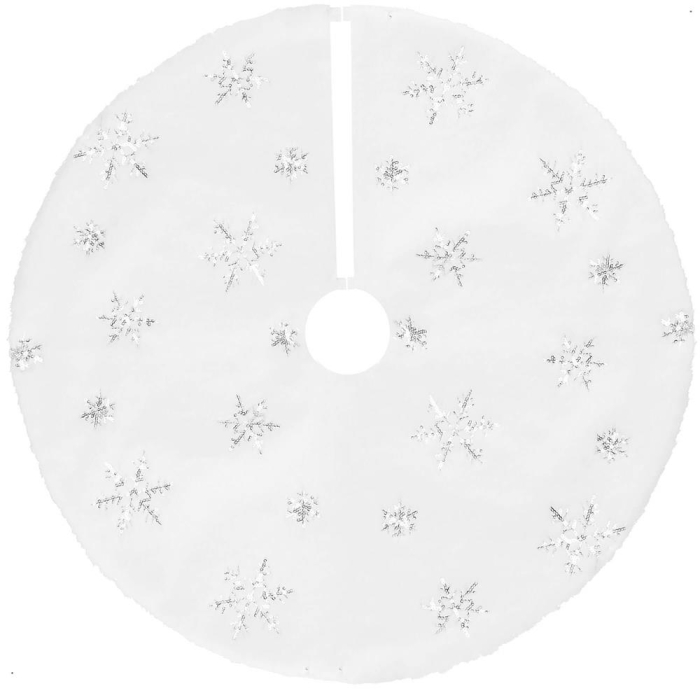 Covoras de pus sub bradul de Craciun, 55 cm, imitatie blana alba cu paiete argintii [2]