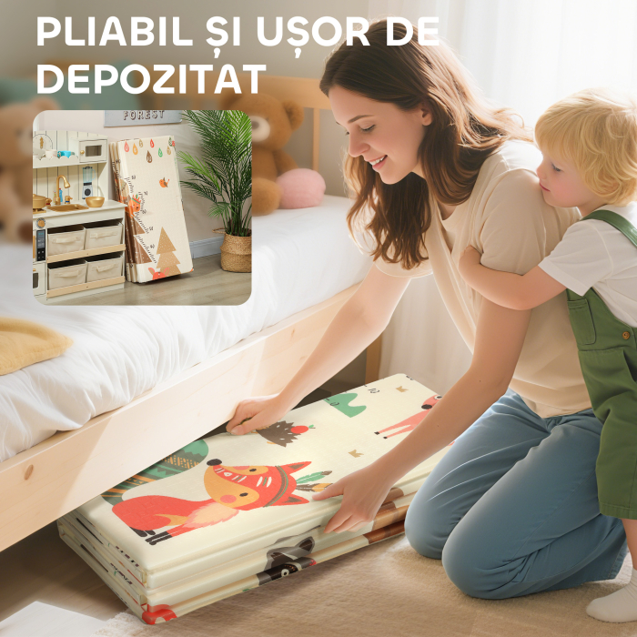 Covoras  pentru Copii 0-6 Ani cu Tema Padure si Suprafata Impermeabila din XPE, Multicolor, 196x176x1.5 cm [7]