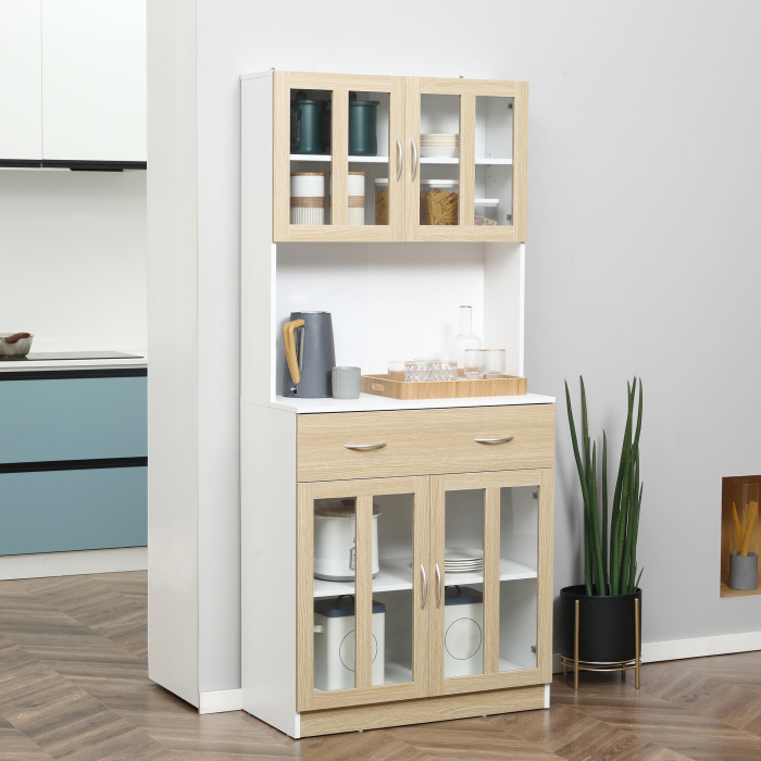 Credenta Lemn Bucatarie cu Sertare & Usi Sticla, 80×40×180 cm [2]