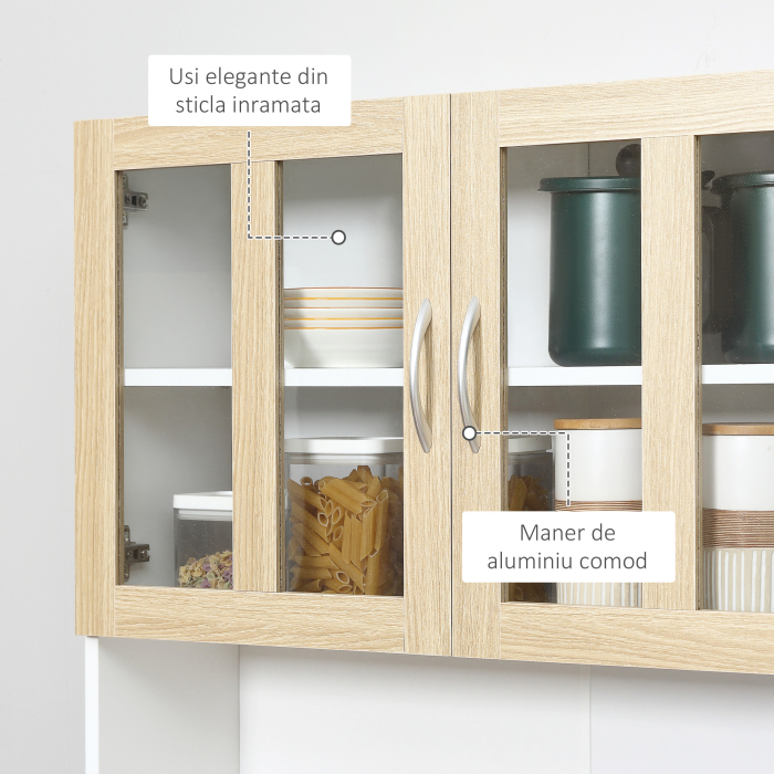  Credenta Lemn Bucatarie cu Sertare & Usi Sticla, 80×40×180 cm [6]