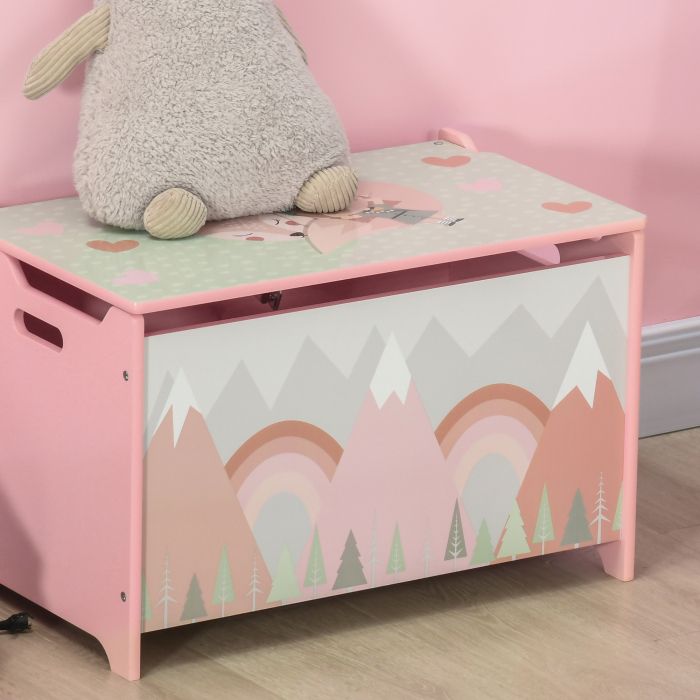 Cufar de jucarii pentru copii , lada din lemn MDF cu capac si balama de siguranta, 60x37x39cm, de culoare roz [8]