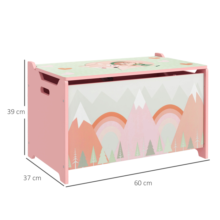 Cufar de jucarii pentru copii , lada din lemn MDF cu capac si balama de siguranta, 60x37x39cm, de culoare roz [3]