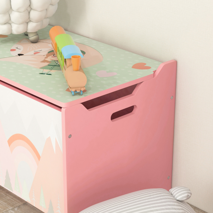 Cufar de jucarii pentru copii , lada din lemn MDF cu capac si balama de siguranta, 60x37x39cm, de culoare roz [7]