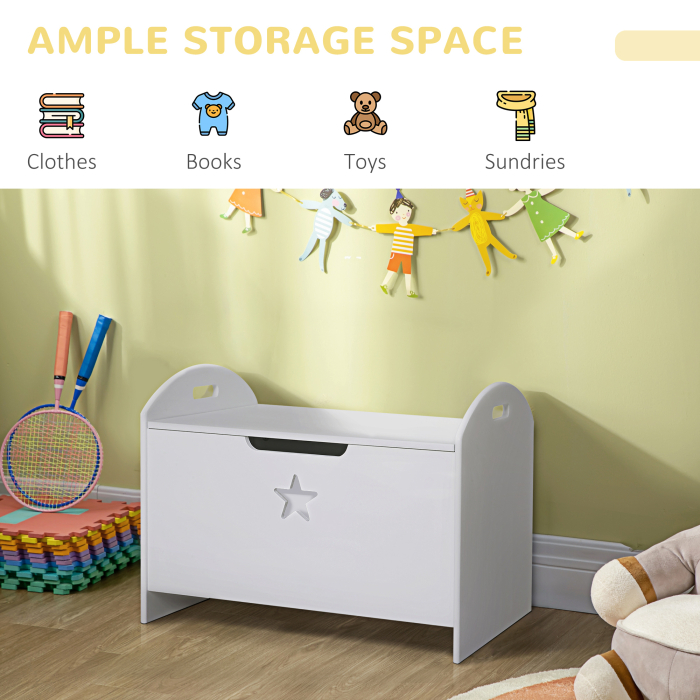  Cufar Depozitare Jucarii din Lemn, Cutie Organizare pentru Camera Copii, Alb, 62×40×46.5 cm [5]