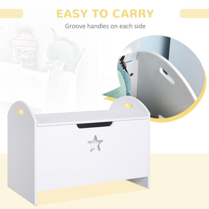  Cufar Depozitare Jucarii din Lemn, Cutie Organizare pentru Camera Copii, Alb, 62×40×46.5 cm [6]