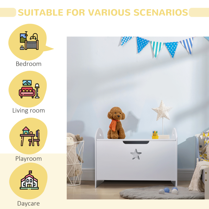  Cufar Depozitare Jucarii din Lemn, Cutie Organizare pentru Camera Copii, Alb, 62×40×46.5 cm [4]