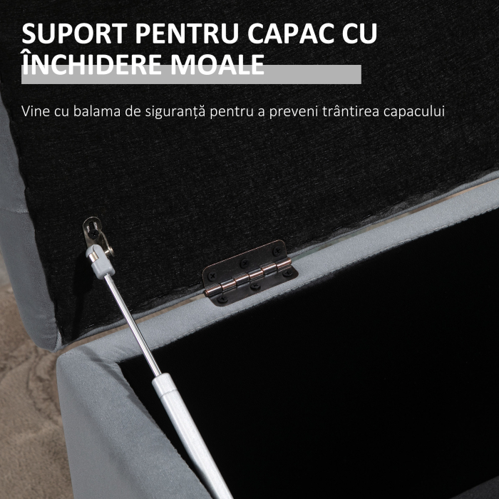  Cufar Depozitare Multifunctional - Cu 2 Pouf Catifea Gri [6]