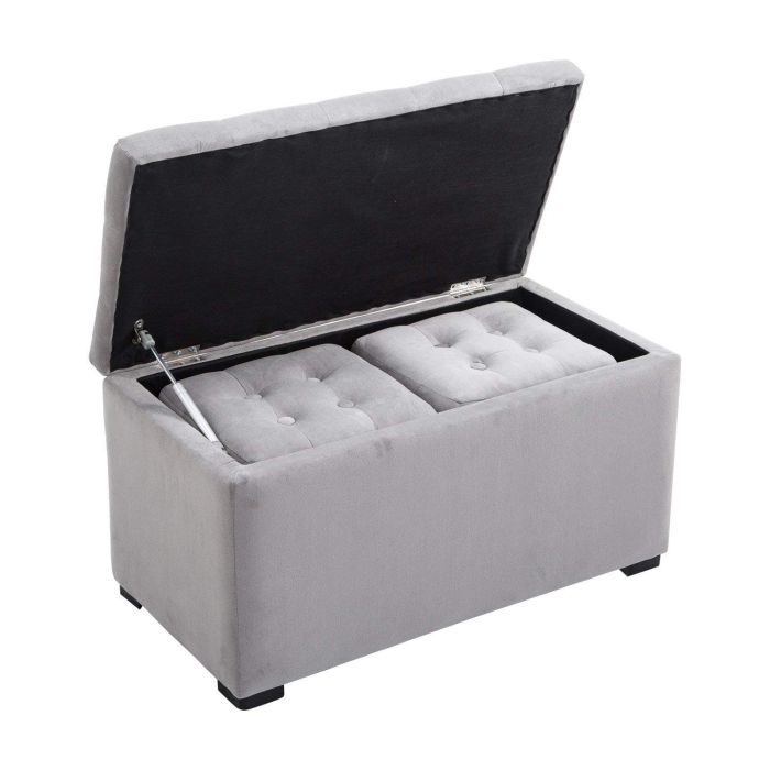  Cufar Depozitare Multifunctional - Cu 2 Pouf Catifea Gri [9]