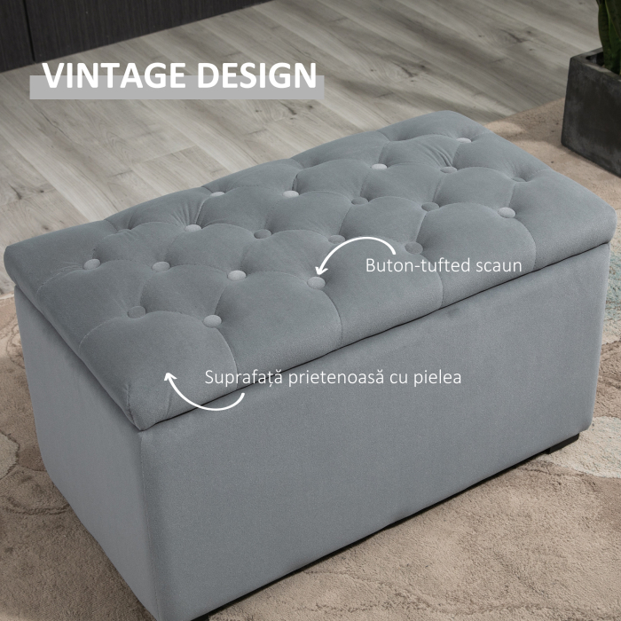  Cufar Depozitare Multifunctional - Cu 2 Pouf Catifea Gri [7]