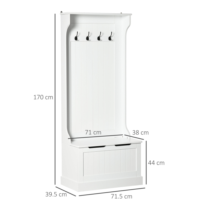  Cuier cu Banca & Depozitare - MDF Alb, 71,5×170 cm [3]