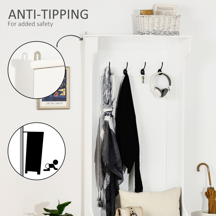  Cuier cu Banca & Depozitare - MDF Alb, 71,5×170 cm [7]