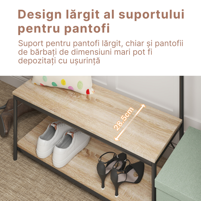  Cuier cu Banca si Suport Pantofi in Stil Industrial Mobil pentru Intrare [5]