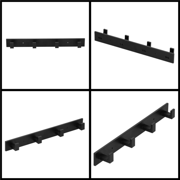 Cuier de baie pentru prosoape cu 2 sisteme instalare, aluminiu, 4 agatatori, 35x4cm, negru [8]