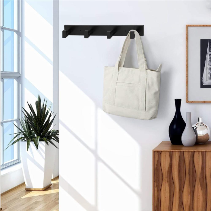 Cuier de baie pentru prosoape cu 2 sisteme instalare, aluminiu, 4 agatatori, 35x4cm, negru [3]