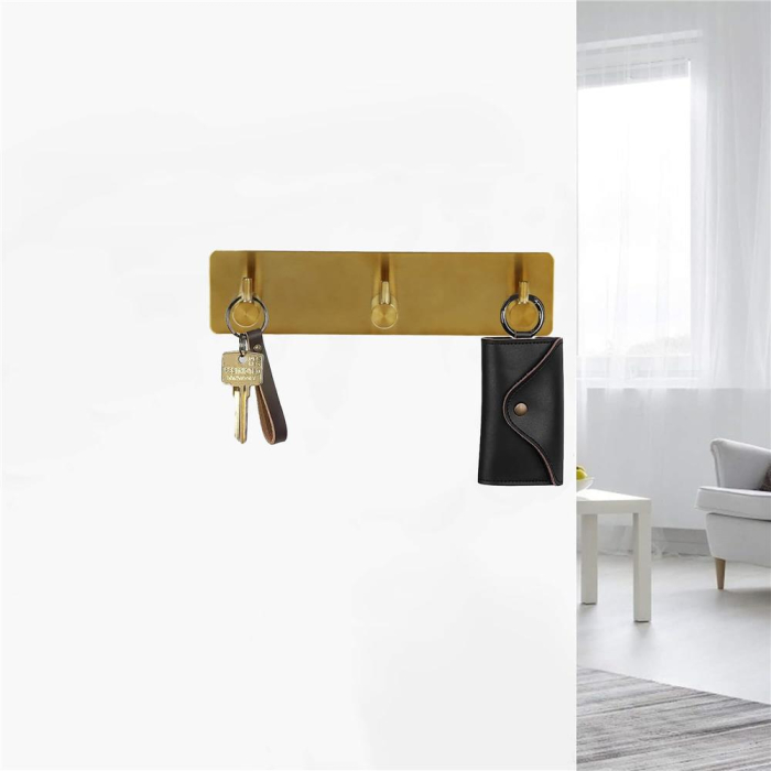 Cuier de baie pentru prosoape, montare fara gaurire, otel, 3 agatatori, 18x4.5cm, auriu [7]