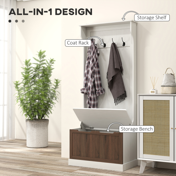  Cuier de Intrare 3 in 1 cu 4 Carlige, Etajera pentru Pantofi si Banca Depozitare, 71,5x39,5x170 cm, Maro [4]