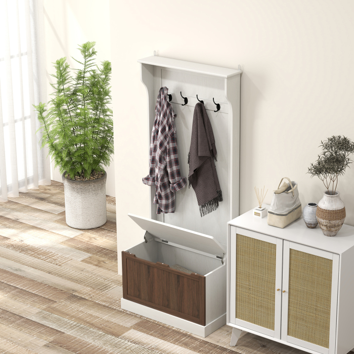  Cuier de Intrare 3 in 1 cu 4 Carlige, Etajera pentru Pantofi si Banca Depozitare, 71,5x39,5x170 cm, Maro [8]