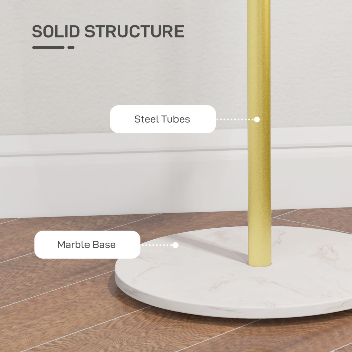  Cuier de Podea Autoportant cu 8 Carlige si Baza din Marmura, Ø32x164 cm, Auriu [5]