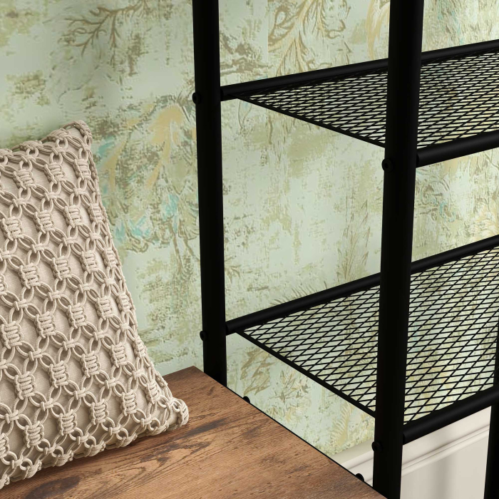  Cuier de Podea cu 6 Agatatori din PAL si Otel cu Dulap pentru Pantofi si Depozitare, 92.5x28.2x182 cm [9]