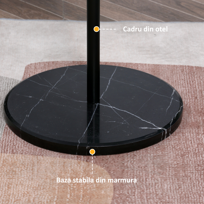  Cuier de Podea cu 8 Carlige, Cuier pentru Intrare si Dormitor din Otel cu Baza din Marmura, 35x35x170cm, Negru [6]