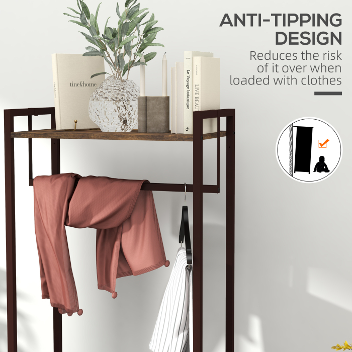  Cuier de Podea cu Bara, 3 Sertare si Rafturi, din Lemn MDF si Otel, 58,5x30x178 cm, Maro [6]