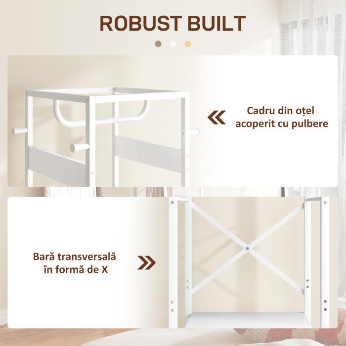  Cuier de Podea cu Bara si 3 Rafturi Deschise, 38.5x30x170 cm, Alb [6]