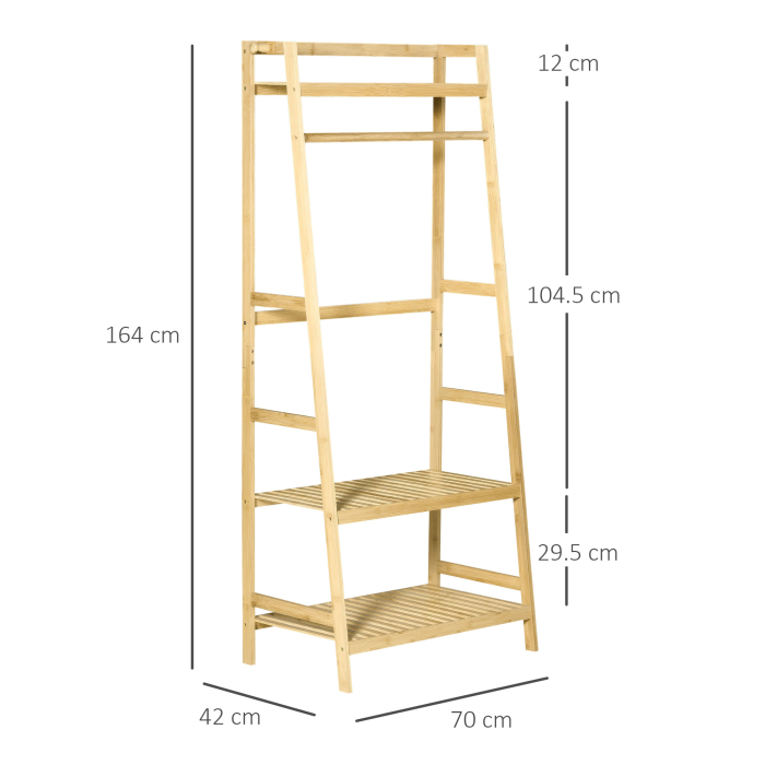  Cuier de Podea din Lemn de Bambus, Suport pentru Haine cu Rafturi pentru Hol si Dormitor, 70x42x164cm [3]