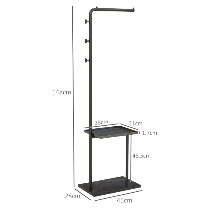 Cuier de Podea in Forma de C cu 3 Carlige, Baza din piatra si Picioare Antiderapante, 45x28x148 cm, Negru [3]