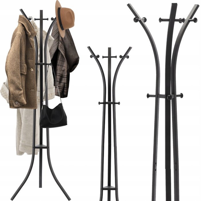 Cuier hol metalic 170 cm, design minimalist, negru [6]