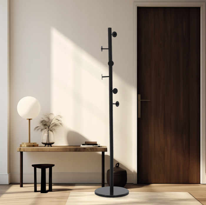 Cuier hol metalic 174 cm, design minimalist, negru [3]