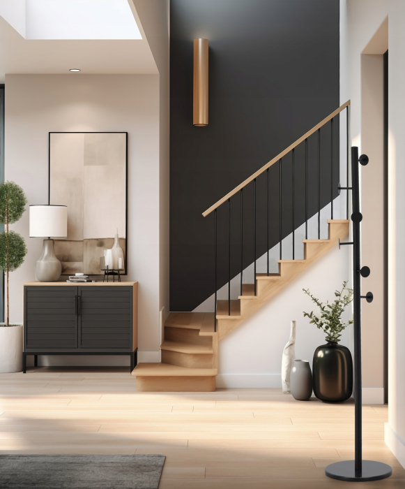 Cuier hol metalic 174 cm, design minimalist, negru [2]