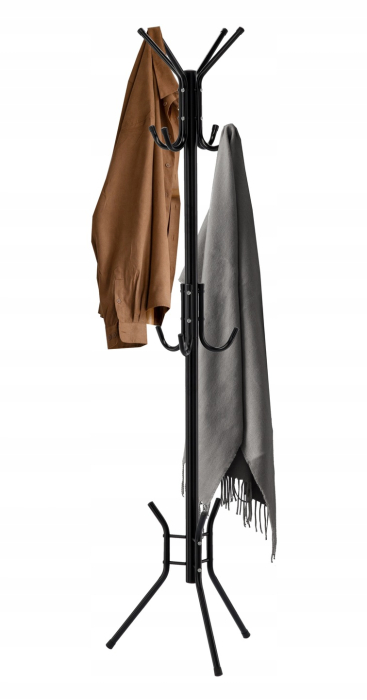 Cuier hol metalic 178 cm, 12 carlige, design minimalist, negru [3]