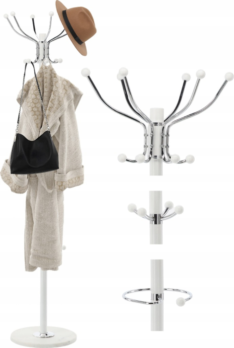 Cuier hol metalic 178 cm, 16 carlige, design minimalist, alb [3]