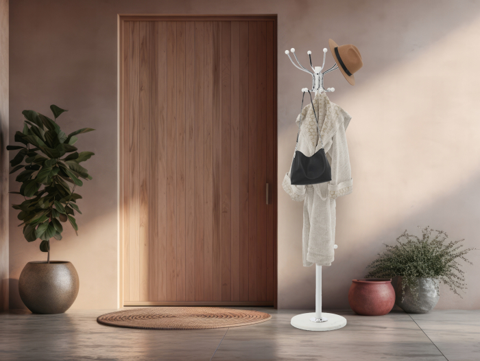 Cuier hol metalic 178 cm, 16 carlige, design minimalist, alb [7]