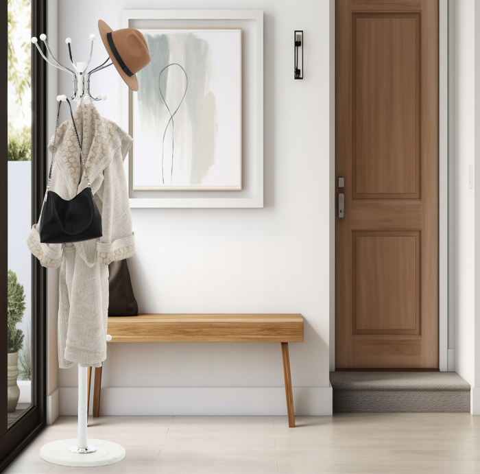 Cuier hol metalic 178 cm, 16 carlige, design minimalist, alb [6]