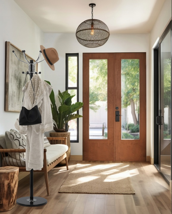 Cuier hol metalic 178 cm, 16 carlige, design minimalist, negru [2]