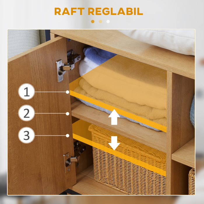  Cuier industrial , suport pentru haine, suport pentru haine cu tija de agatat, rafturi deschise si dulap inchis pentru dormitor si intrare, Natural [5]