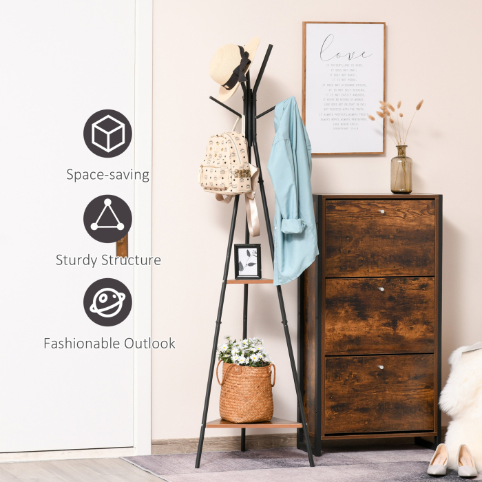  Cuier la copac pentru Haine cu 2 Rafturi negru si maro in Metal si Lemn [8]