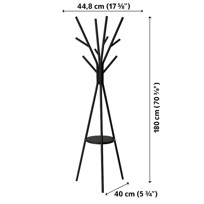 Cuier metalic otel 9 carlige, 45x40x180 cm, design modern stabil, negru [6]