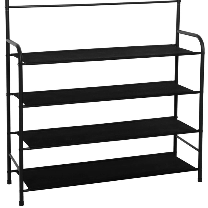 Cuier pentru haine cu banc de depozitare pantofi pe 4 polite, cadru metalic, 25x80x150cm, negru [10]