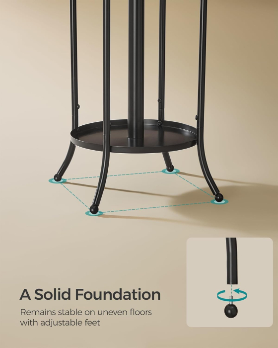 Cuier pentru haine, cu suport de umbrele, 12 agatatori, 175 cm, negru [4]