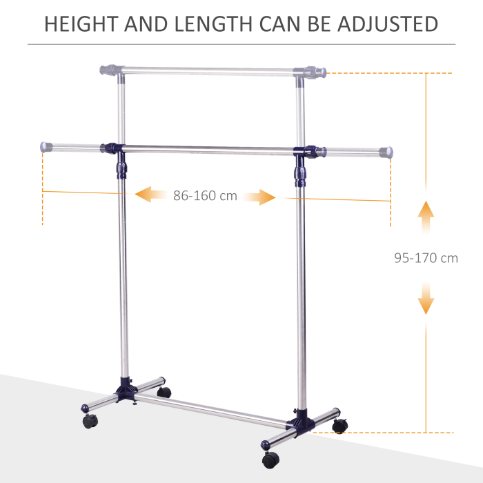  Cuier Reglabil cu Roti - Inox 160×170 cm, Mobil & Robust [5]