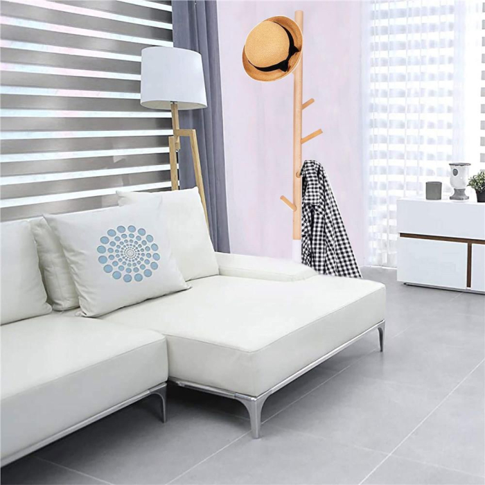 Cuier tip pom din metal, baza marmura, 6 agatatoare, 172cm, alb si maro [2]